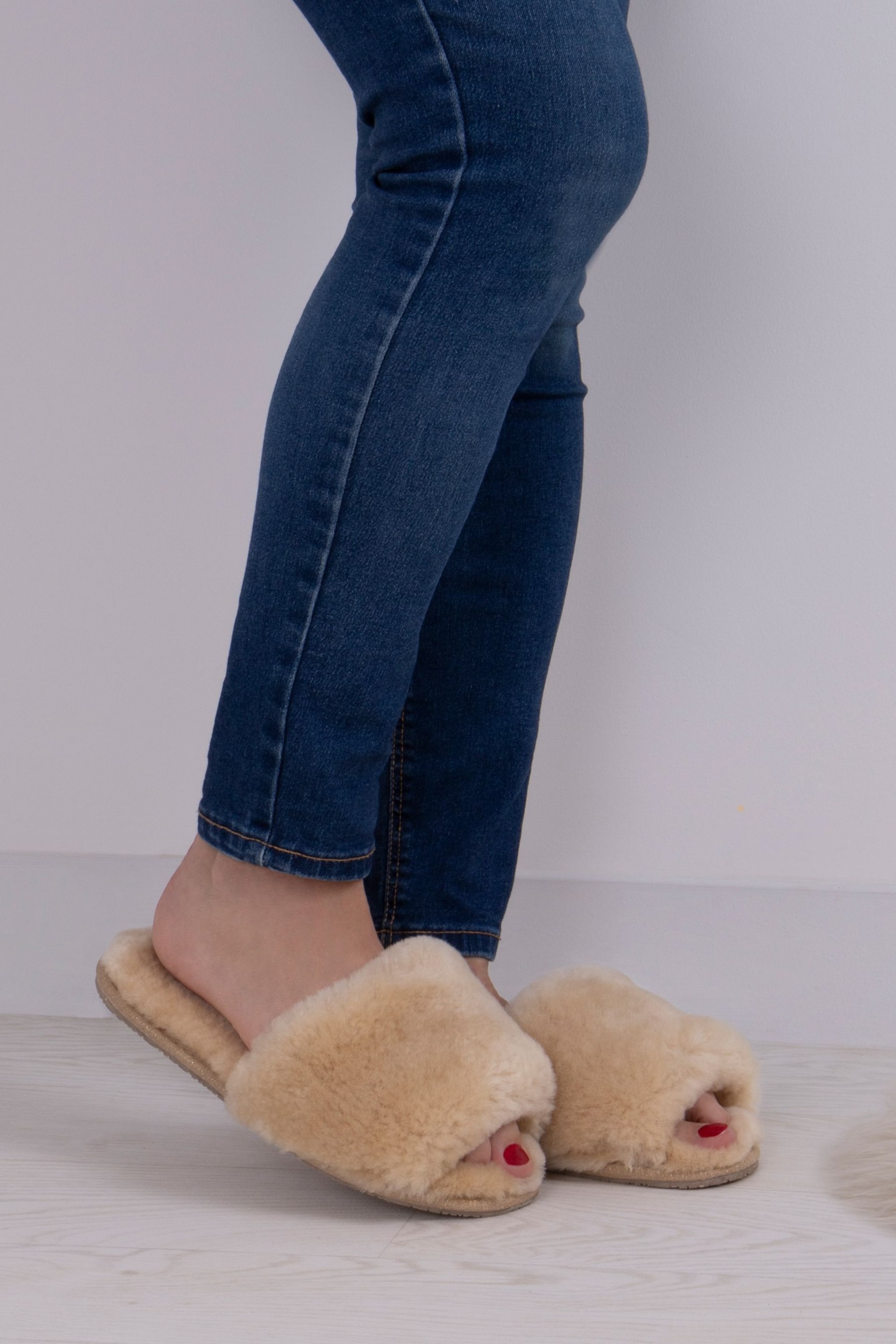 Just Sheepskin Brown Ladies Lily Slider Slippers - Image 1 of 5