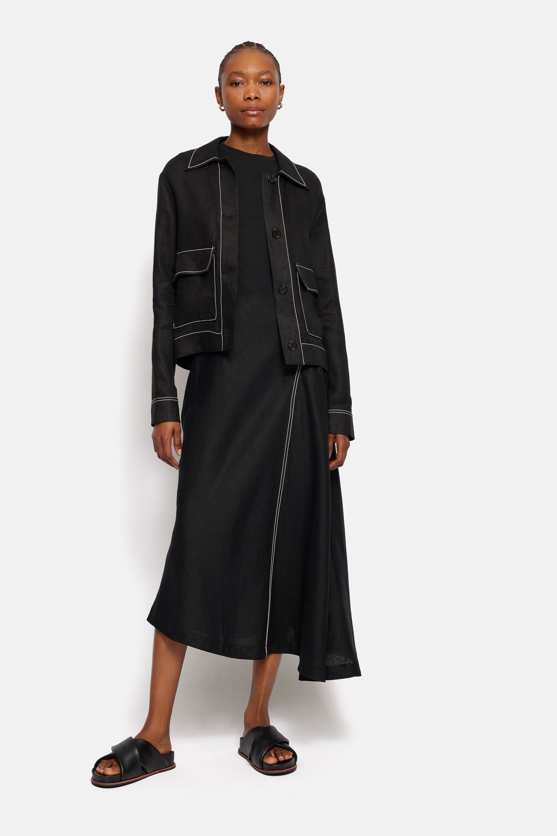 Buy Jigsaw Black 100 Linen Cropped Utility Jacket from the Next UK online shop