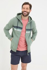 FatFace Green Chest Stripe Zip Through Hoodie - Image 3 of 7