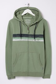 FatFace Green Chest Stripe Zip Through Hoodie - Image 7 of 7