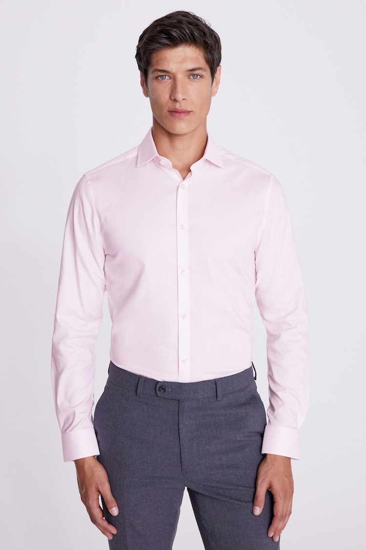 MOSS Light Pink Slim 100% Cotton Dobby Stretch Shirt - Image 1 of 3