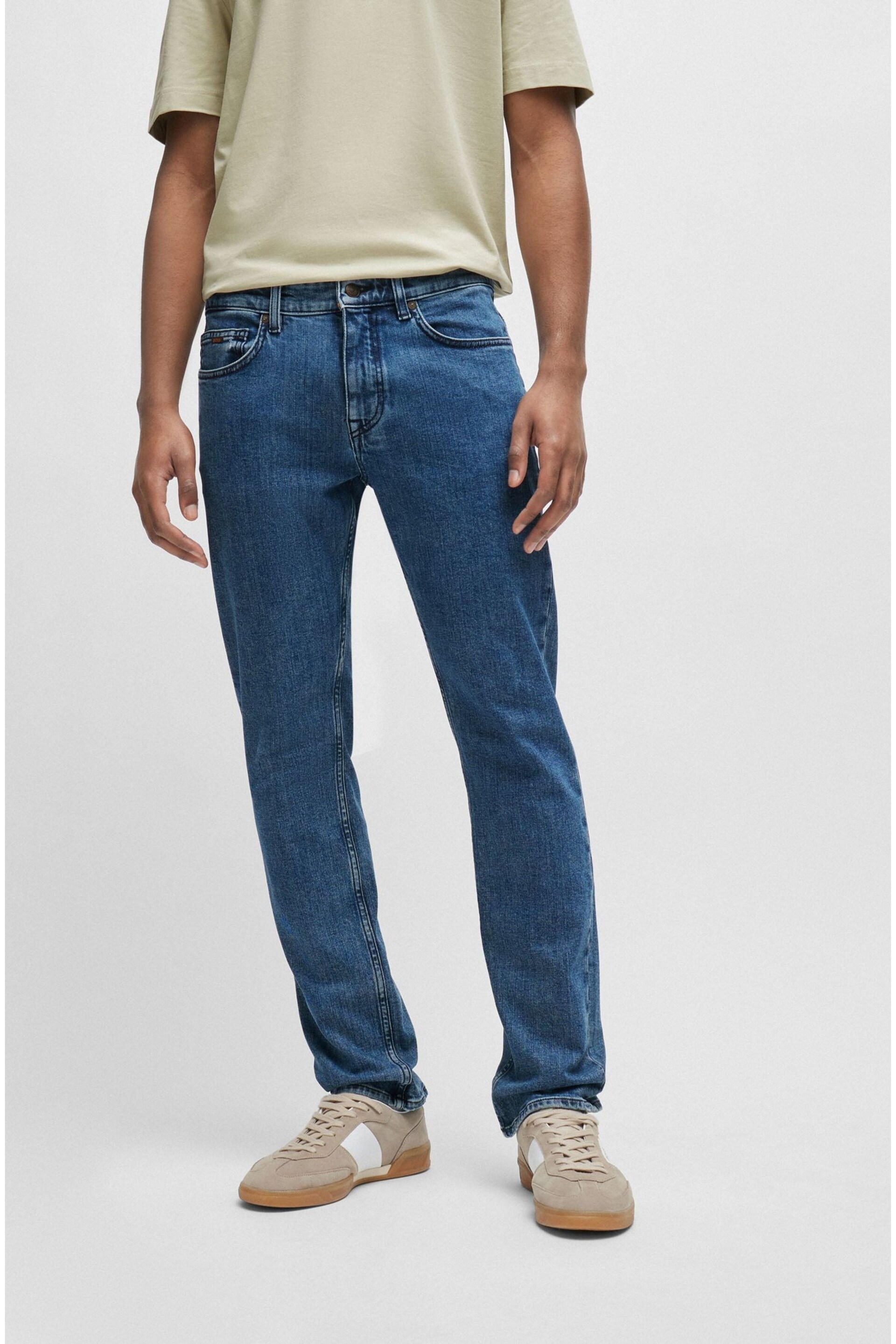 BOSS Mid Blue Maine Straight Fit Stretch Jeans - Image 1 of 5