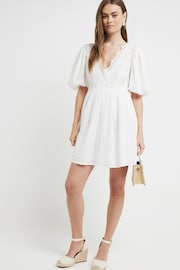 River Island Cream 100% Cotton Embroidered Smock Mini Dress - Image 3 of 4