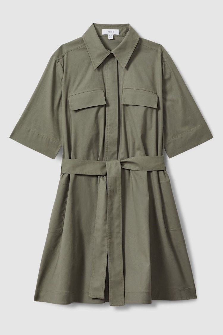 Reiss Khaki Milly Pleated Belted Mini Dress - Image 2 of 5