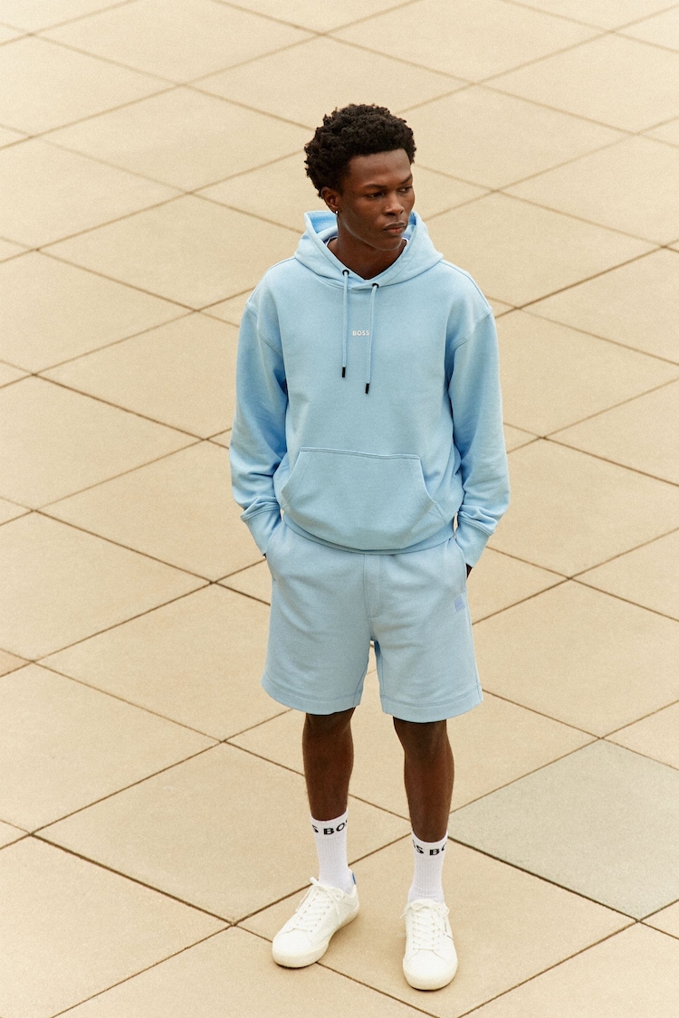 BOSS Light Blue Regular Fit Cotton Terry Jersey Shorts - Image 2 of 9