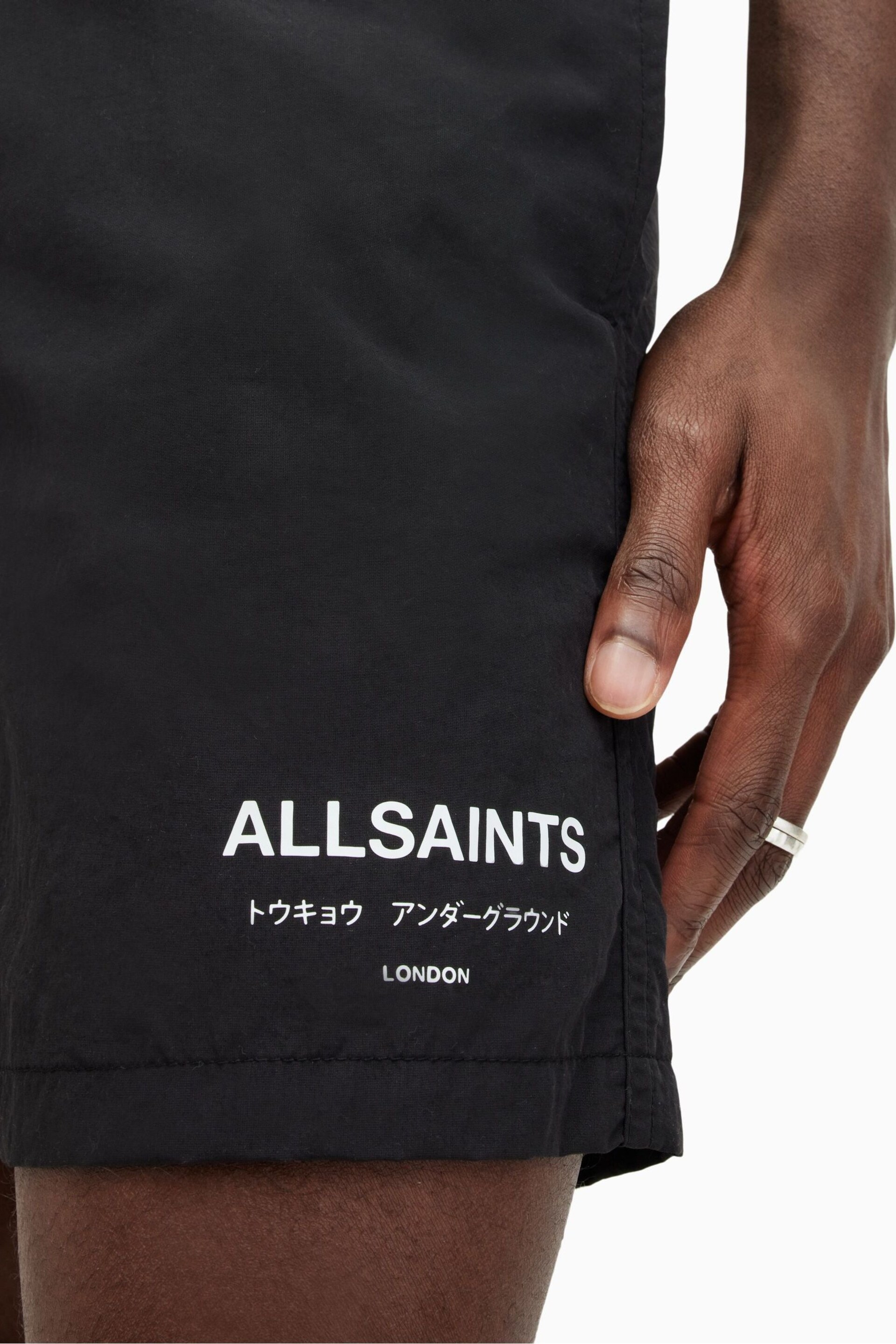 AllSaints Underground Black Swim Shorts - Image 9 of 10