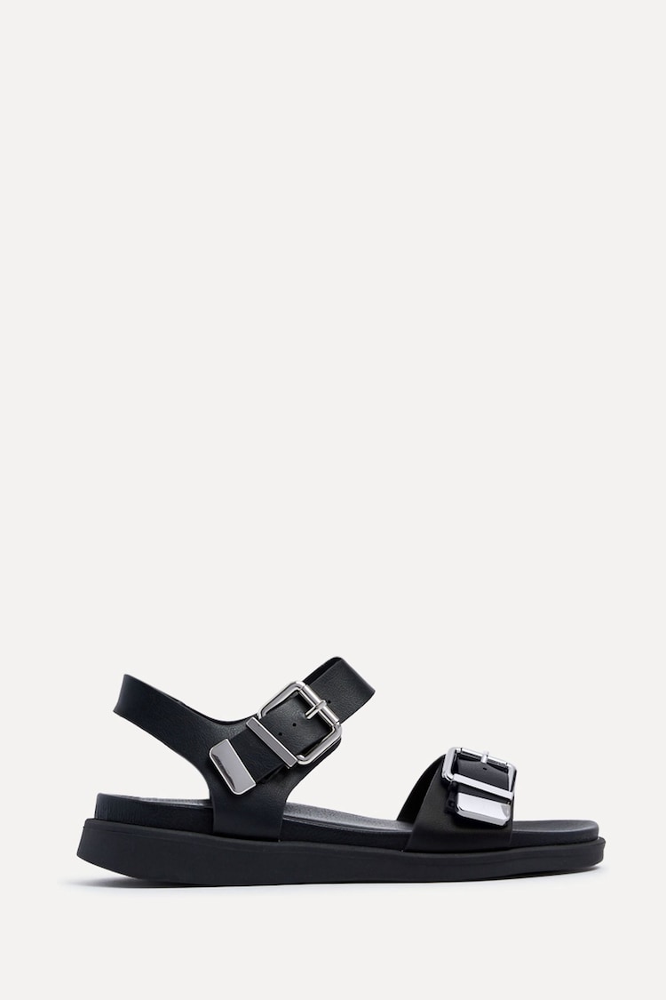 Linzi Black Jet Black Sandals With Large Buckle Detail - Image 2 of 5