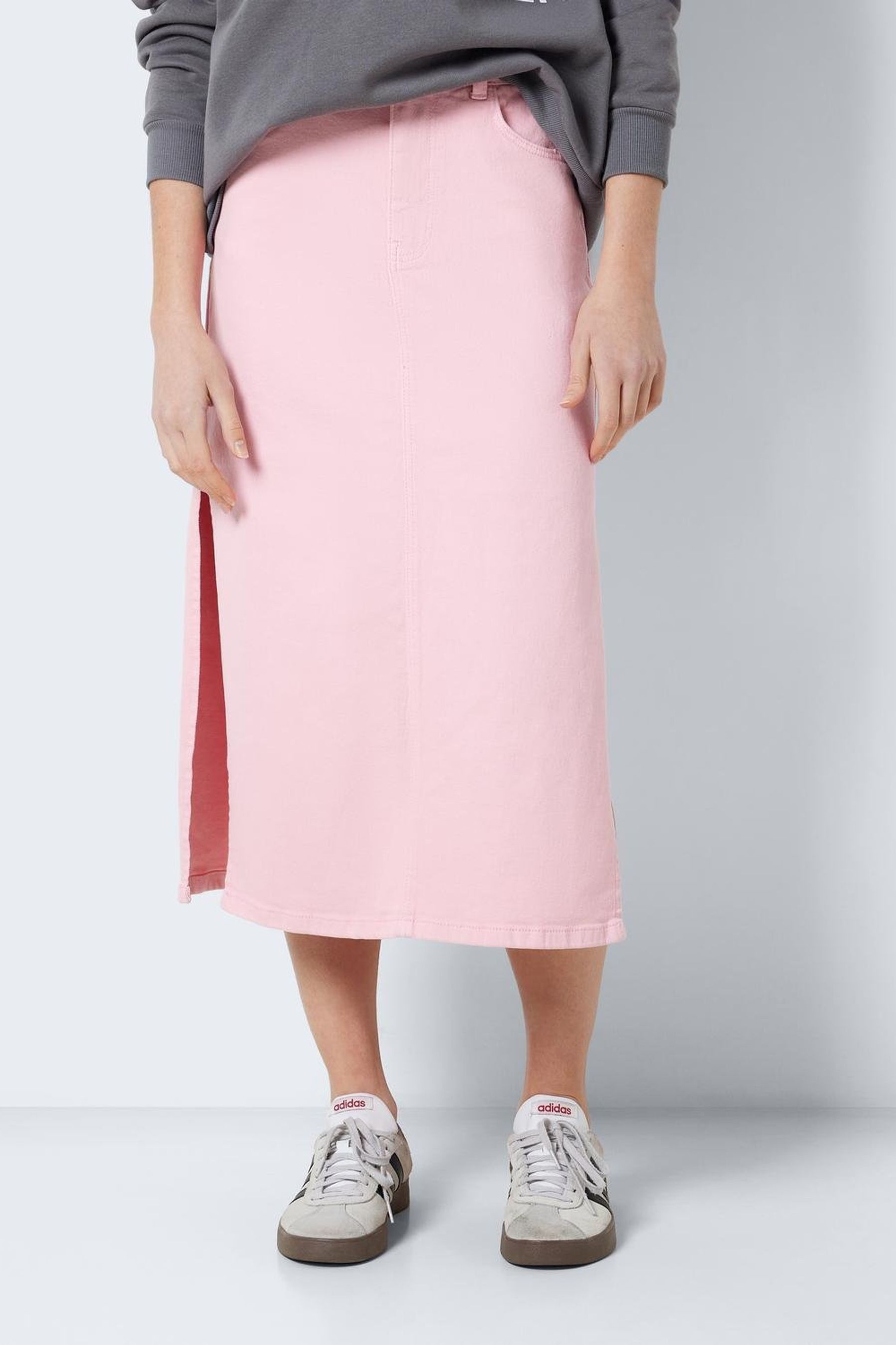 Pink midi denim skirt hot sale