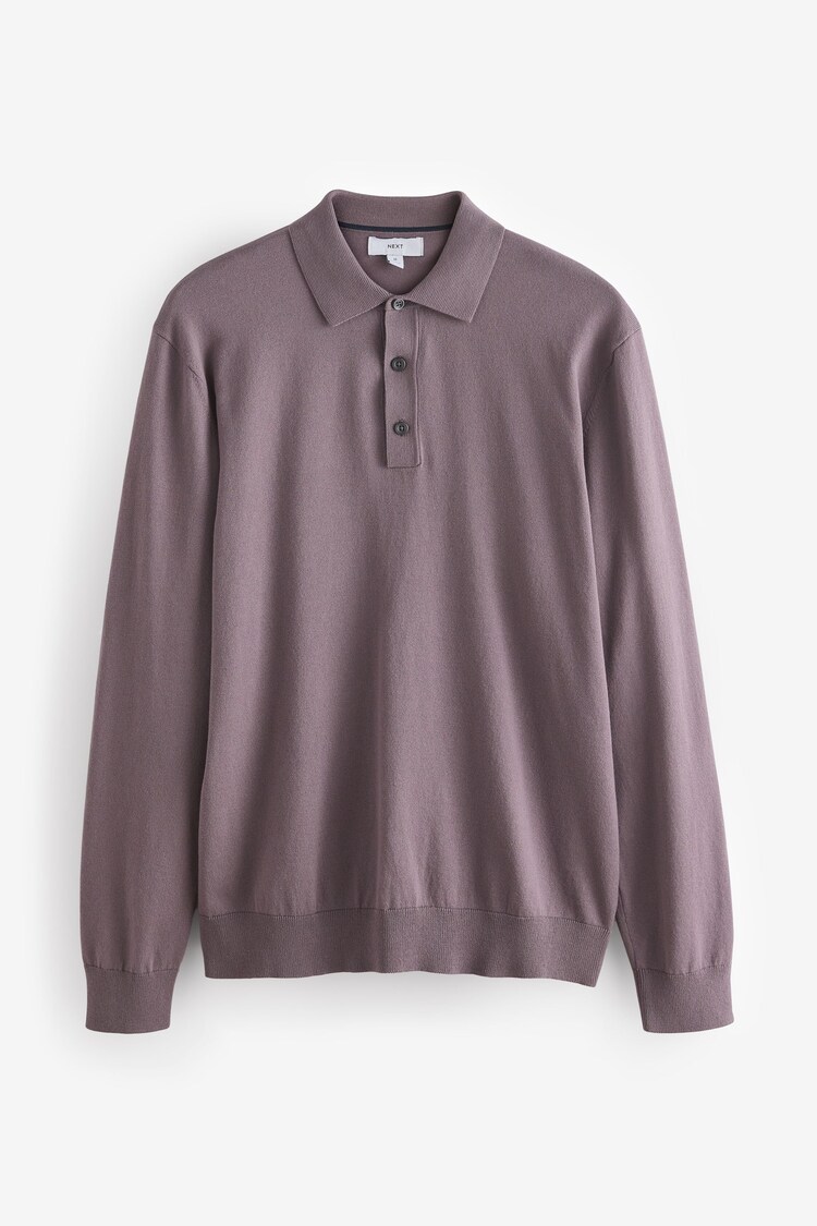 Purple Regular Fit Knitted Long Sleeve Polo Shirt - Image 8 of 8