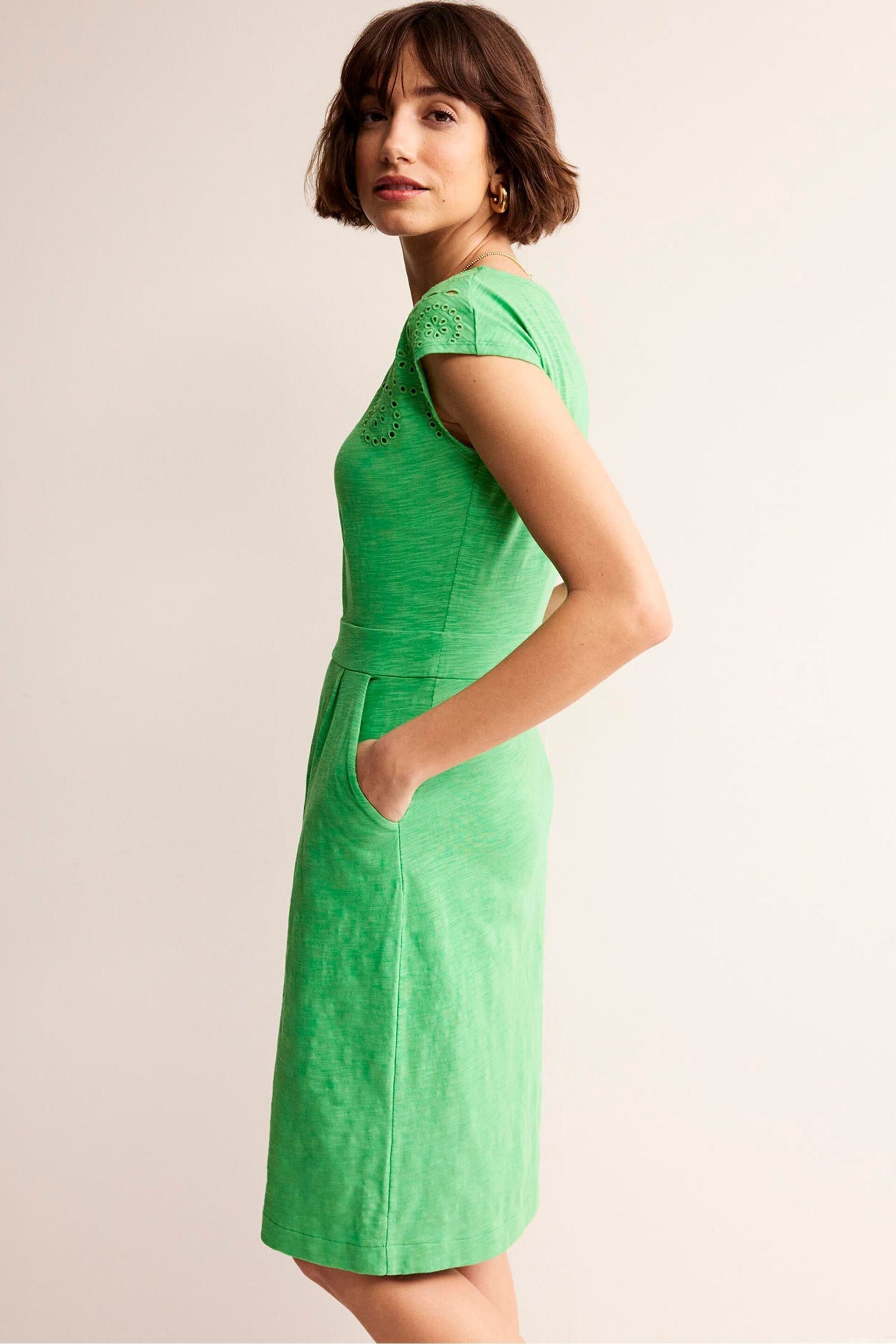 Boden Green Petite Florrie Broderie Jersey Dress - Image 4 of 5