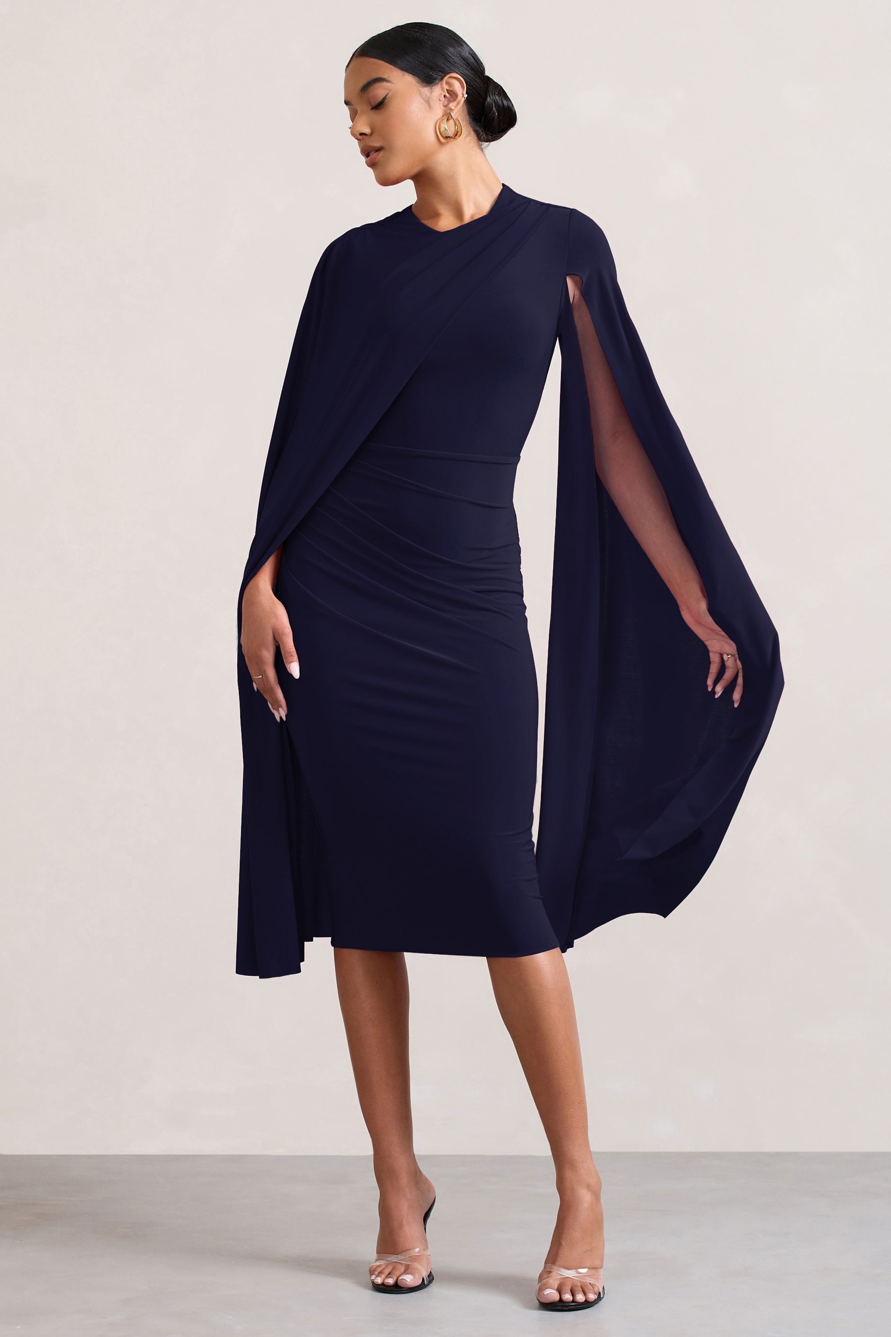 Buy Club L London Navy Blue Marysol Asymmetric Cape Midi Dress from Next Ireland