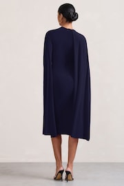 Club L London Navy Blue Marysol Asymmetric Cape Midi Dress - Image 5 of 5