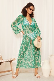 Friends Like These Green Kaftan Maxi With Belt - Image 1 of 4