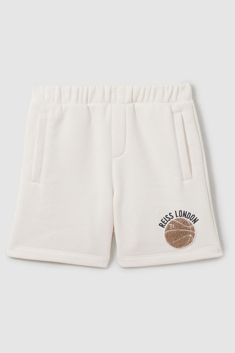 Reiss Off White Arto Senior Relaxed Embroidered Basketball Shorts - Image 2 of 4