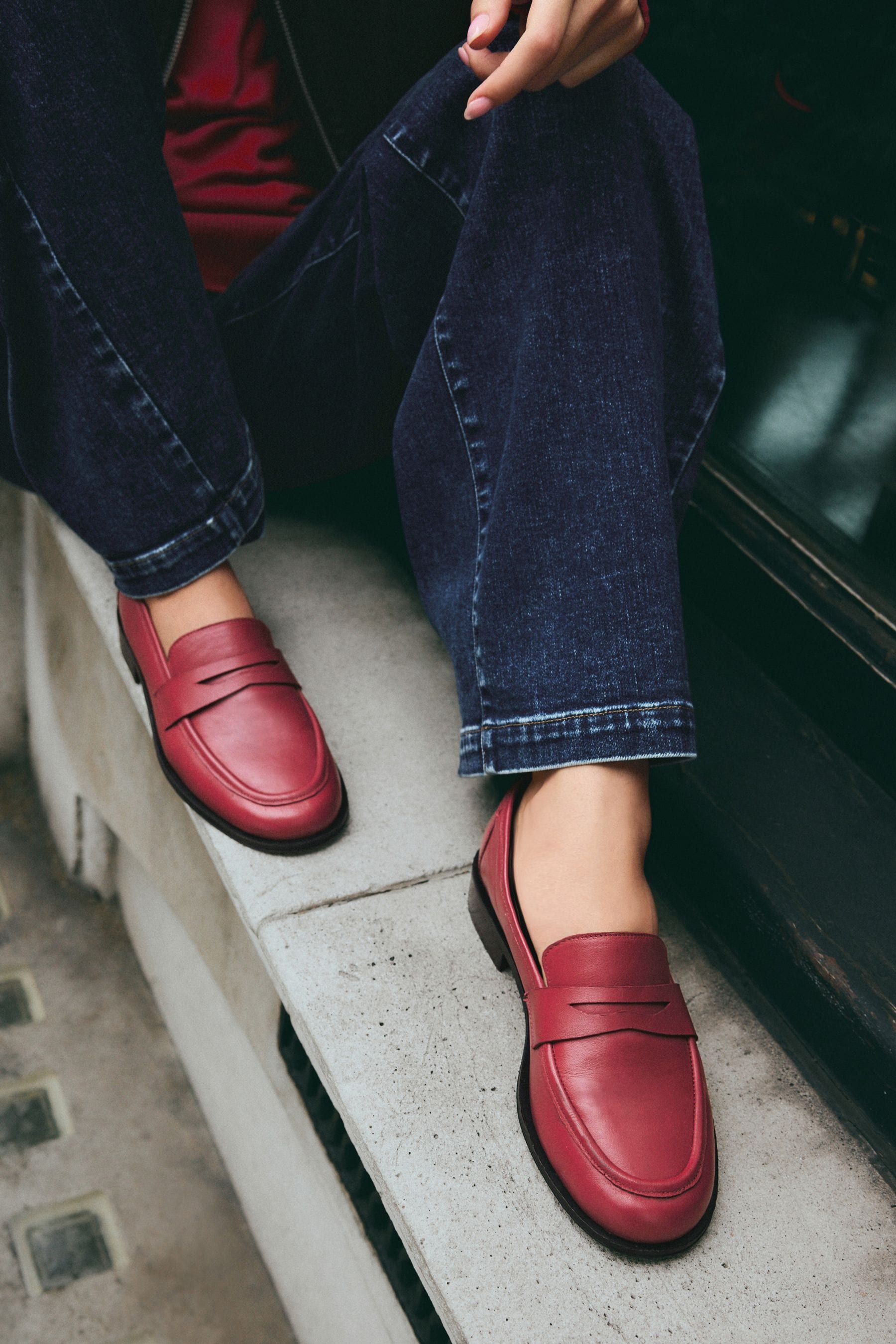 Red penny loafers store