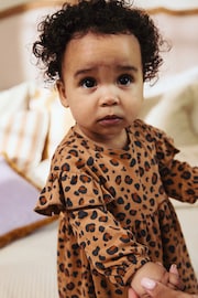 Tan Brown/ Cream Cherry & Animal Print Baby 100% Cotton Jersey Dresses 2 Pack (0mths-2yrs) - Image 2 of 14