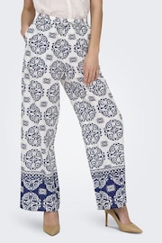 JDY Blue Mosaic Border Print Wide Leg Trousers - Image 1 of 4