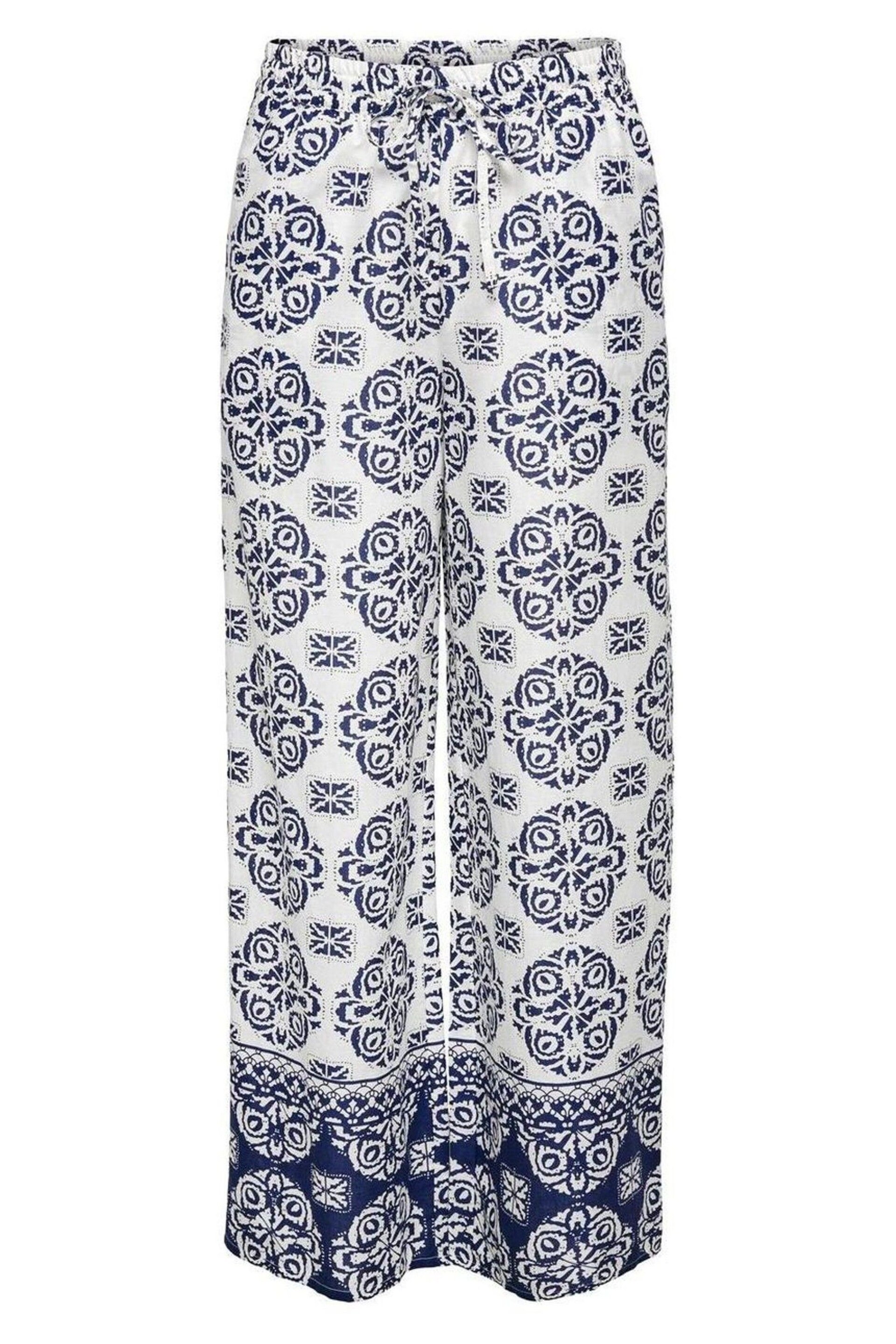 JDY Blue Mosaic Border Print Wide Leg Trousers - Image 2 of 4