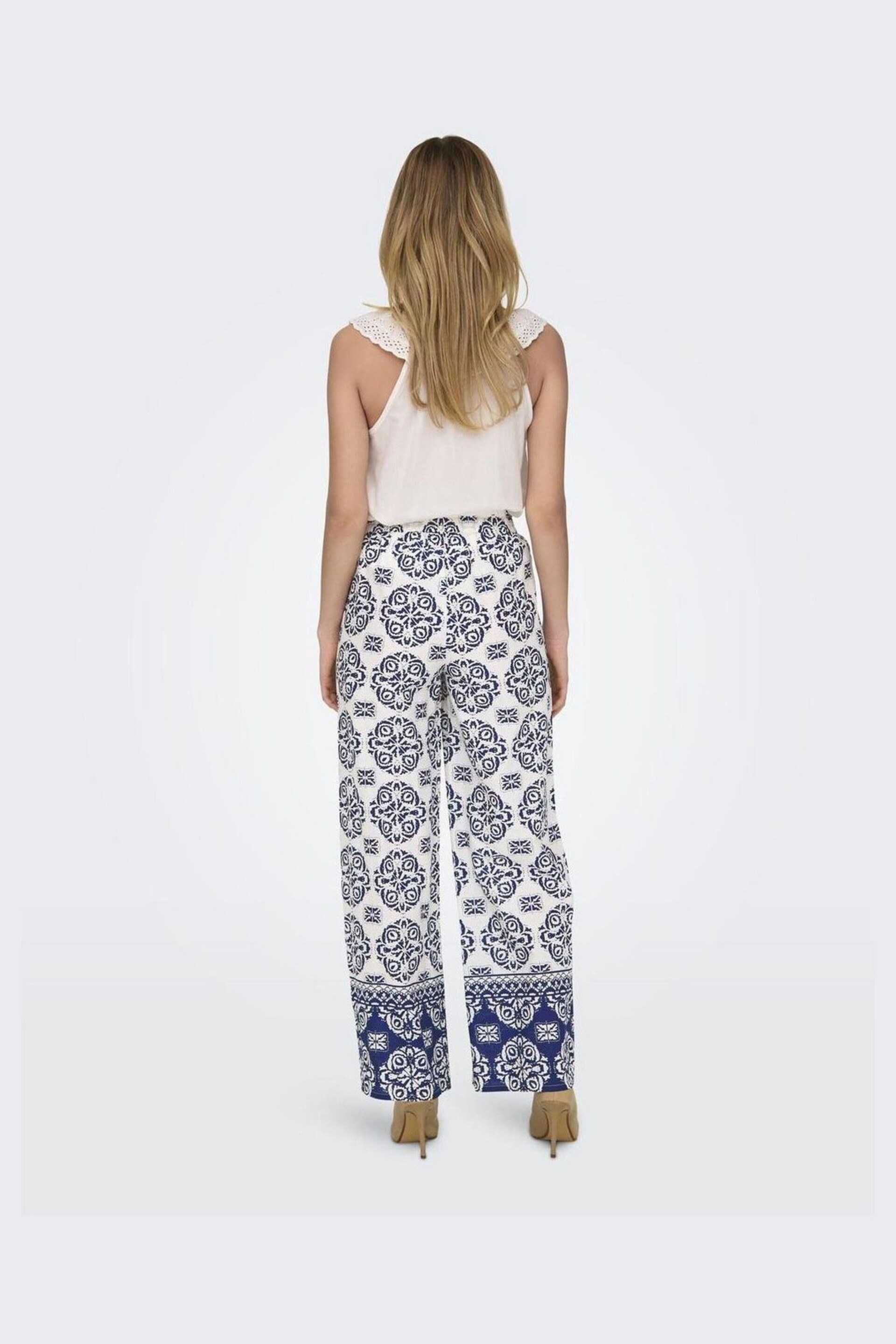 JDY Blue Mosaic Border Print Wide Leg Trousers - Image 4 of 4