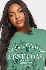 Yours Curve Green 'West Coast' Slogan T-Shirt - Image 4 of 6