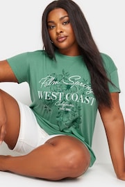 Yours Curve Green 'West Coast' Slogan T-Shirt - Image 5 of 6