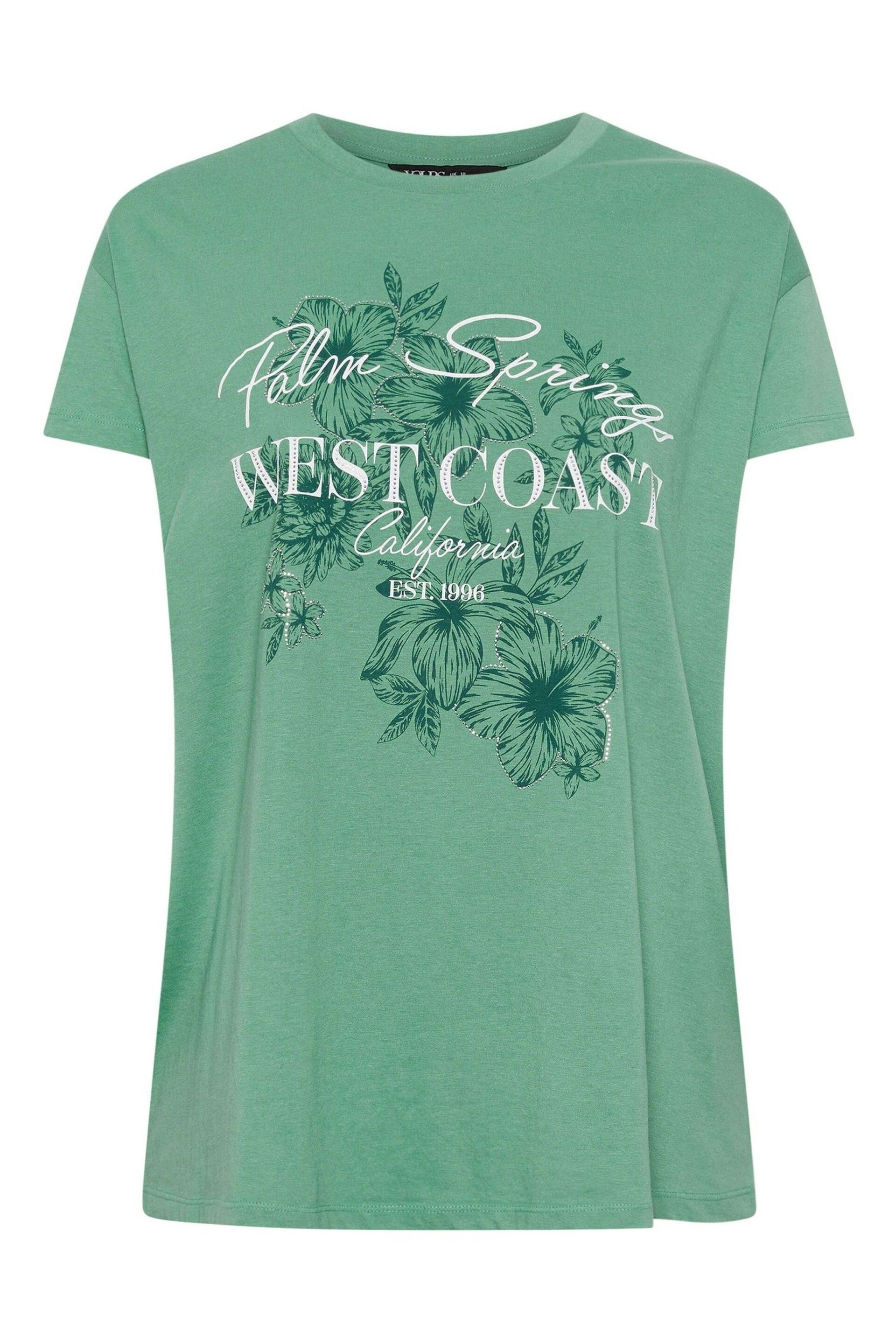 Yours Curve Green 'West Coast' Slogan T-Shirt - Image 6 of 6