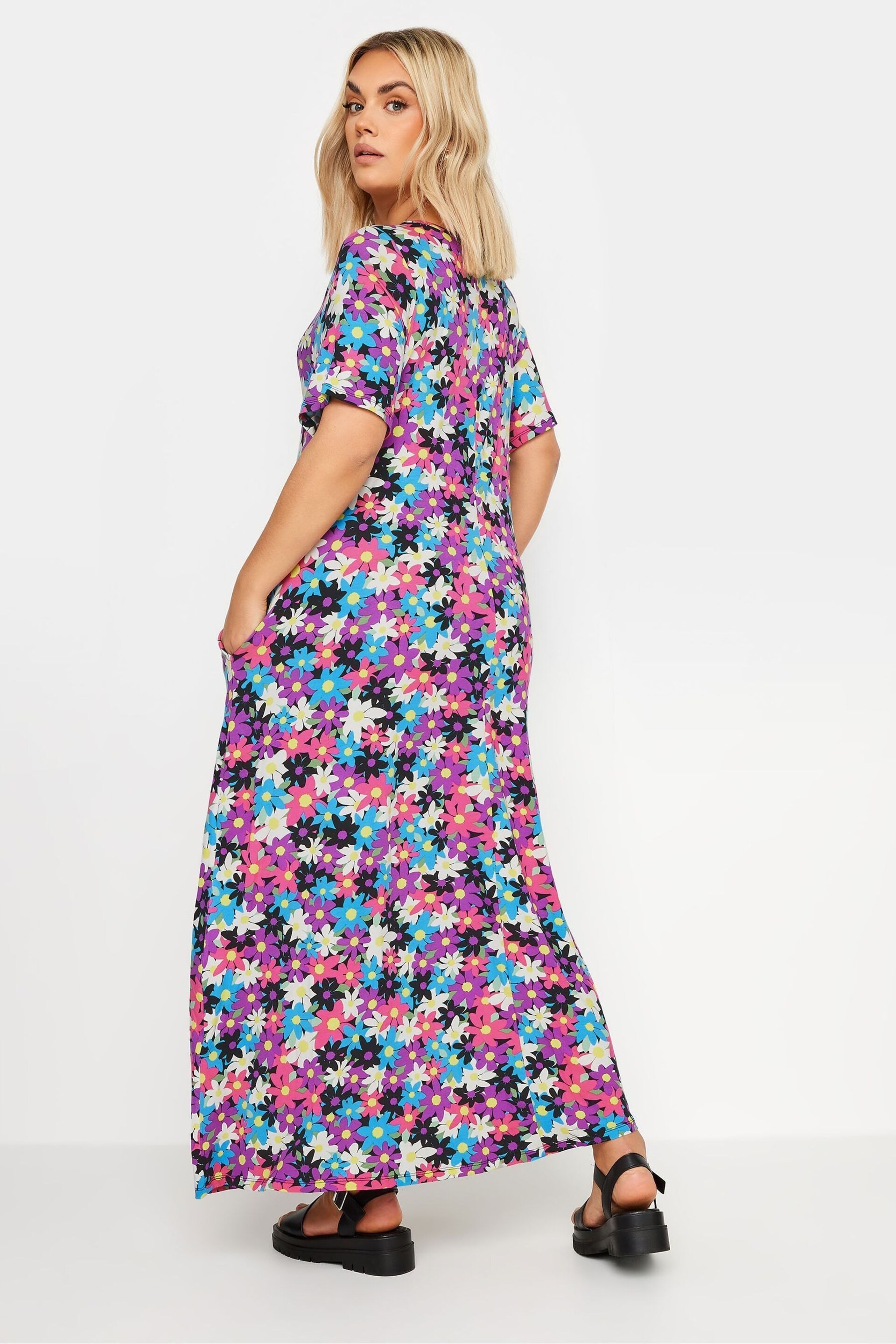 Yours Curve Black & Pink Black & Pink Floral Print Maxi Dress - Image 3 of 5