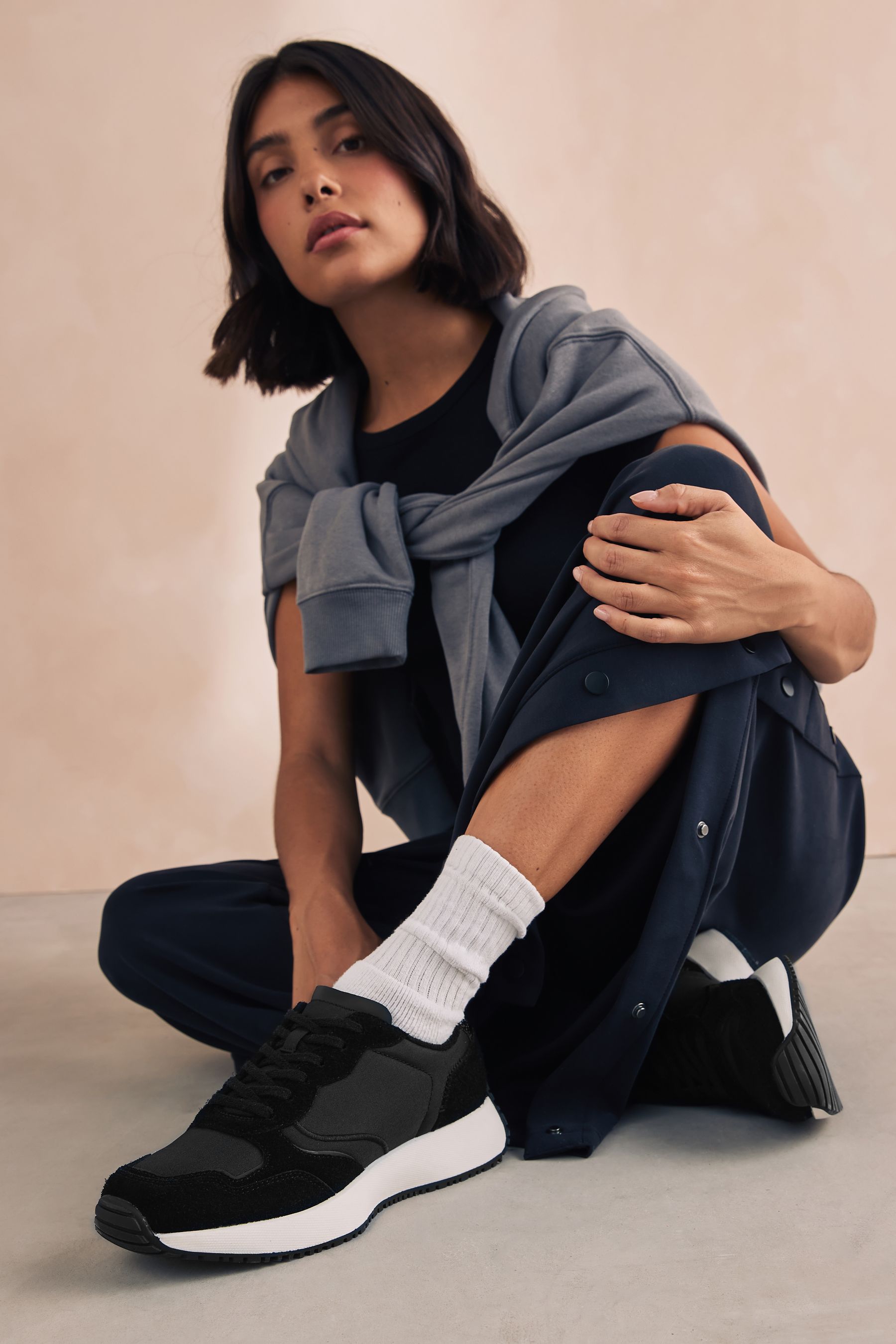 Buy Black Forever Comfort Suede Stitch Detail Chunky Trainers from Next Canada