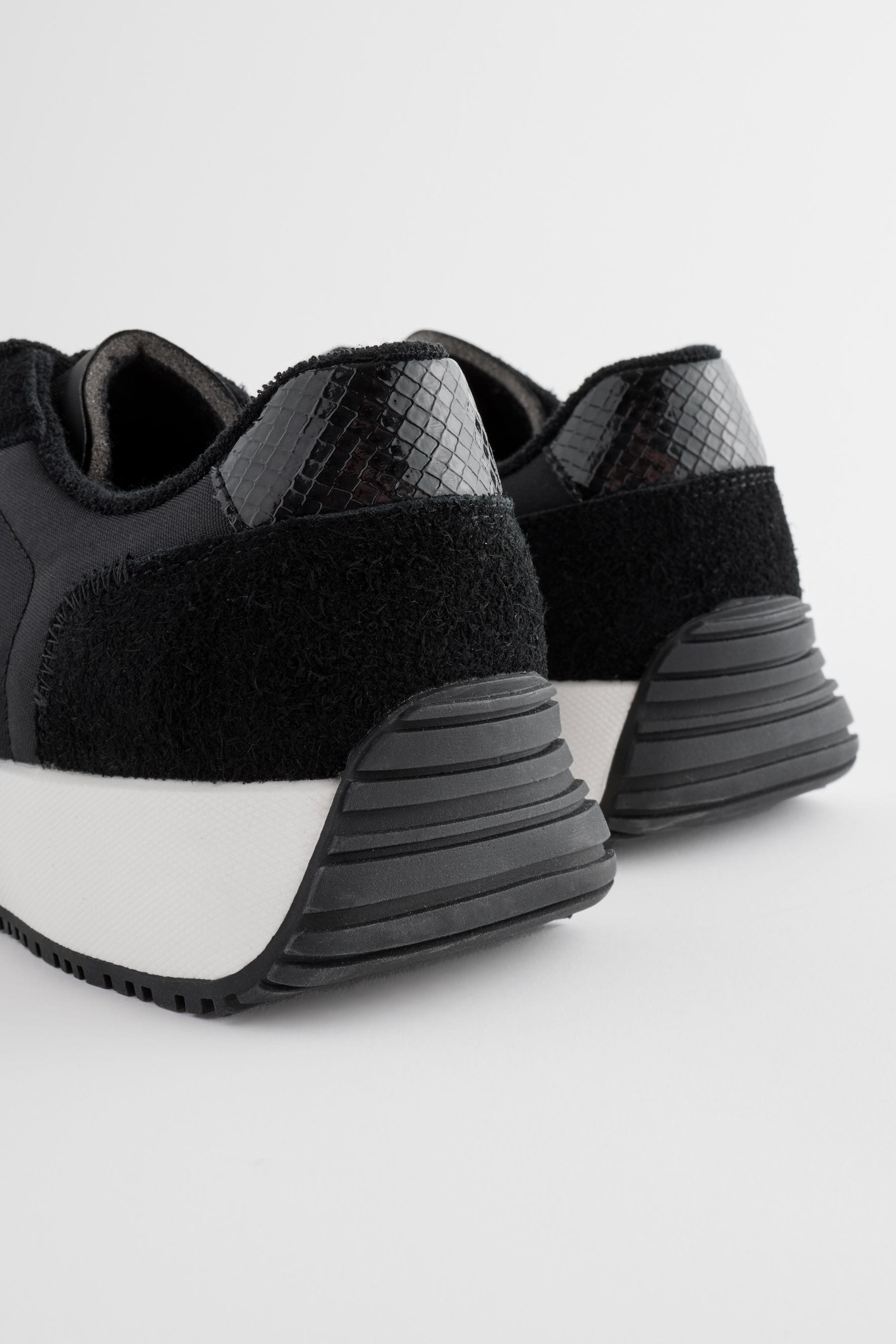 Black Forever Comfort Suede Stitch Detail Chunky Trainers