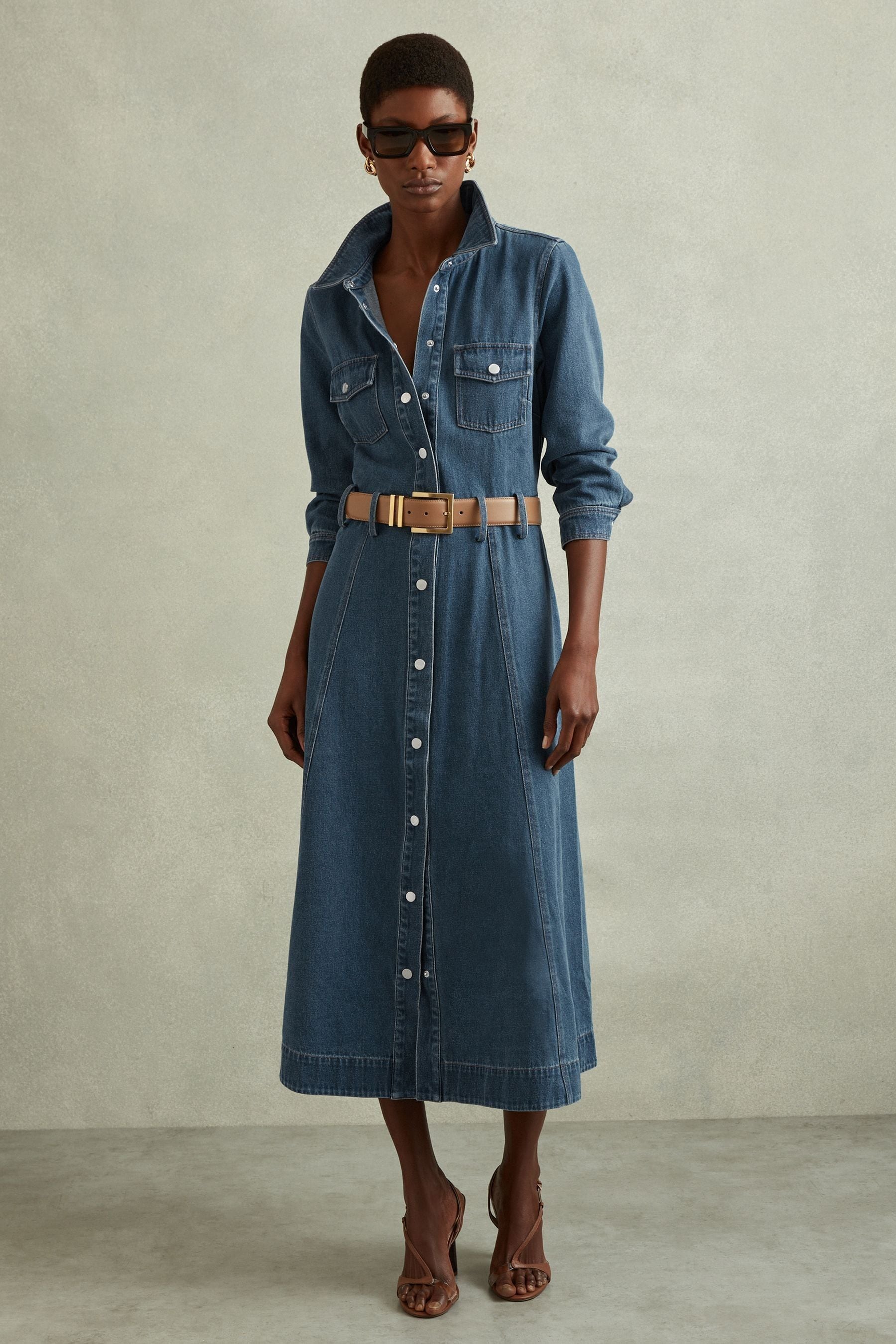 Buy Reiss Indigo Elsa Belted Denim Midi Dress from the Next UK online shop