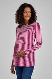 JoJo Maman Bébé Pink Stripe Ribbed Jersey Maternity & Nursing Top - Image 1 of 4