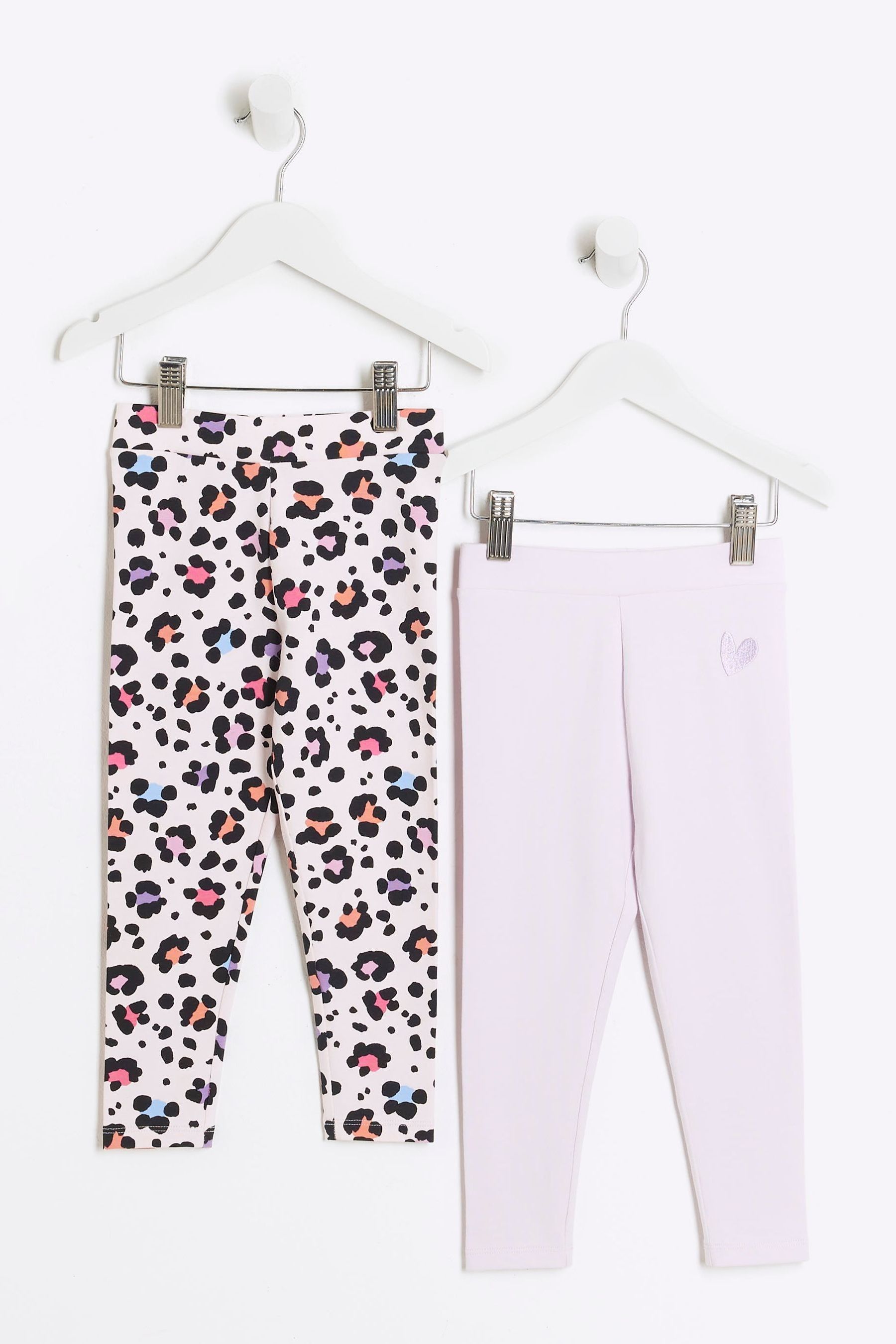 River Island Pink Multi Girls Leopard Print 100 Cotton Multipack Leggings 2 Pack 1218months