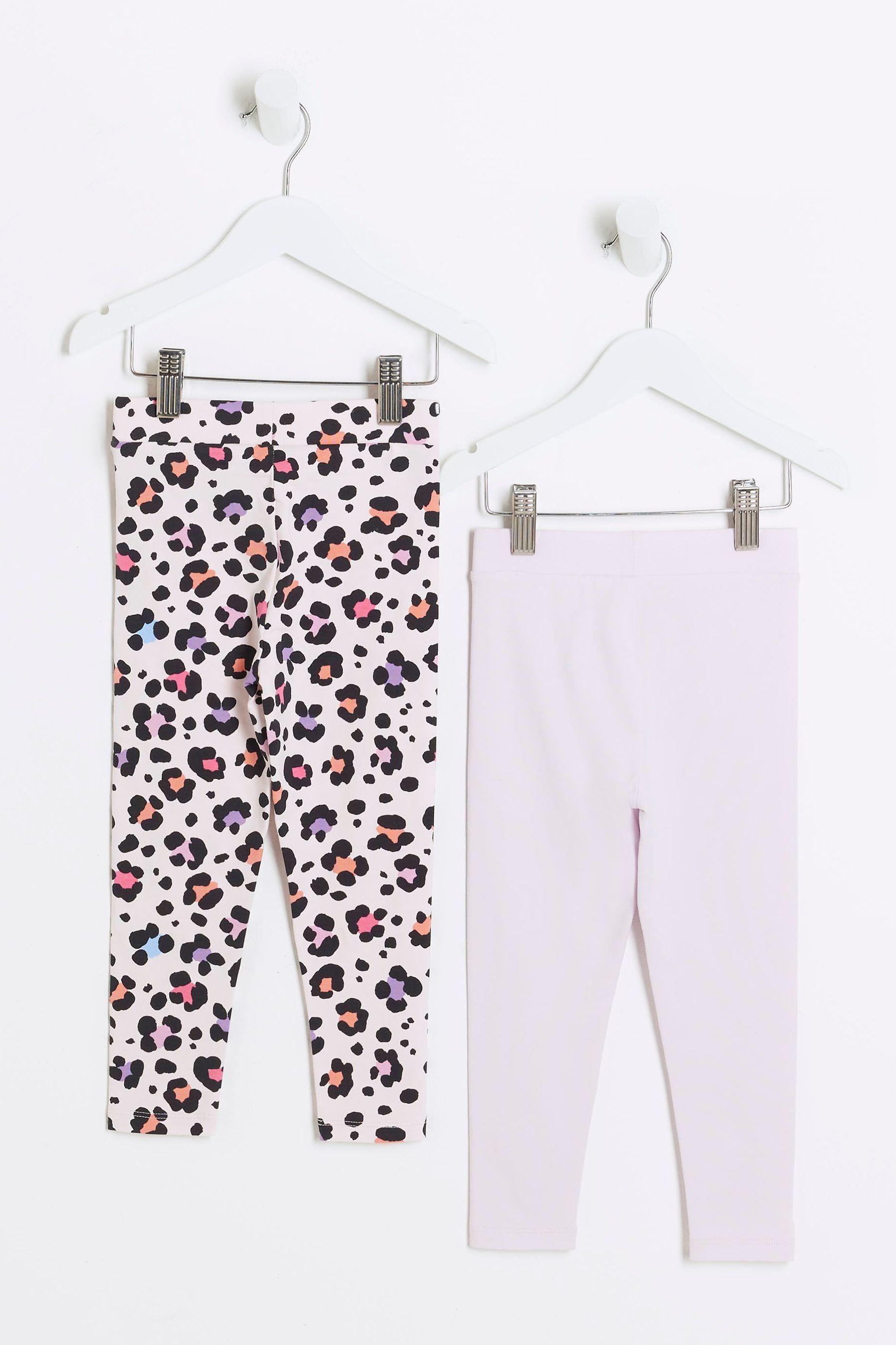 River Island Pink Multi Girls Leopard Multipack Leggings 2 Pack