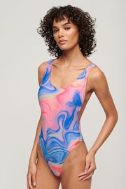 Superdry Pink Printed Scoop Back Swimsuit - Image 1 of 6