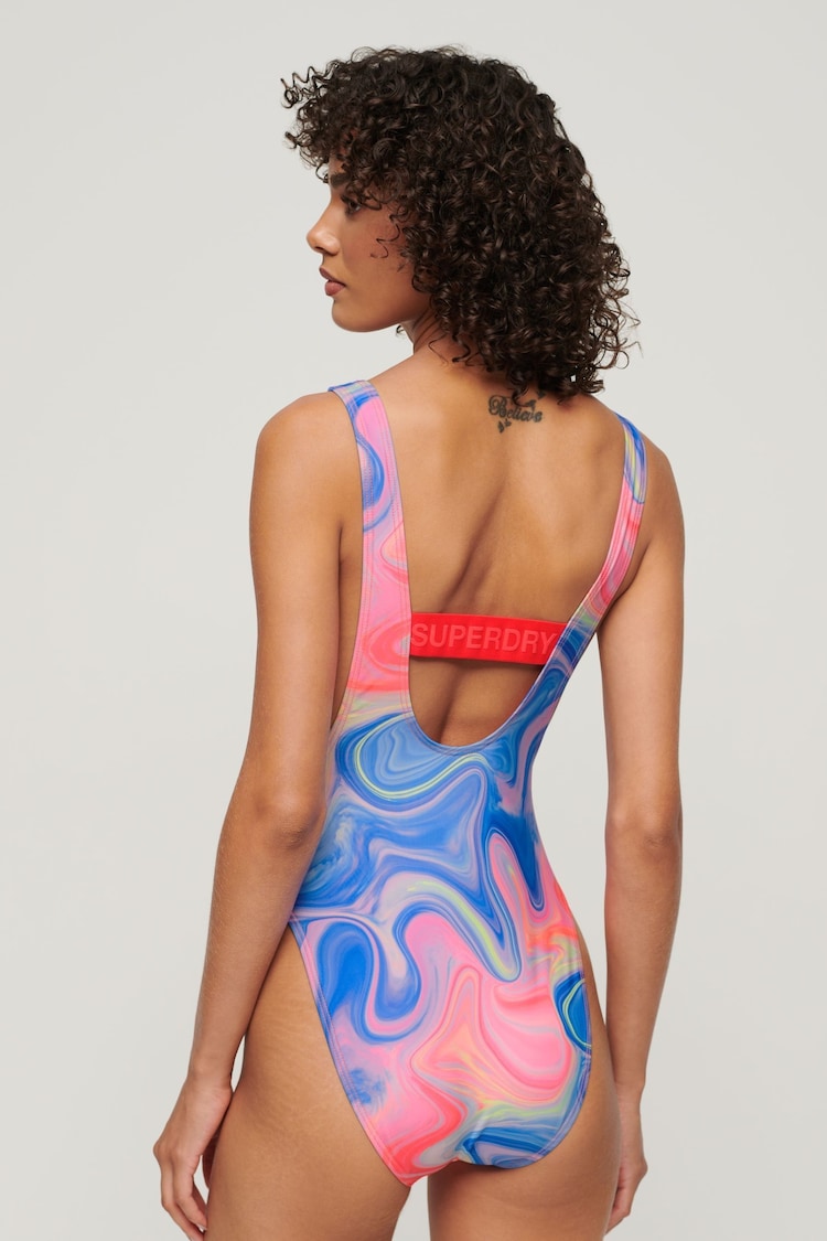 Superdry Pink Printed Scoop Back Swimsuit - Image 2 of 6