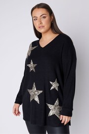 Evans V-Neck Sequin Star Jumper - Image 1 of 4