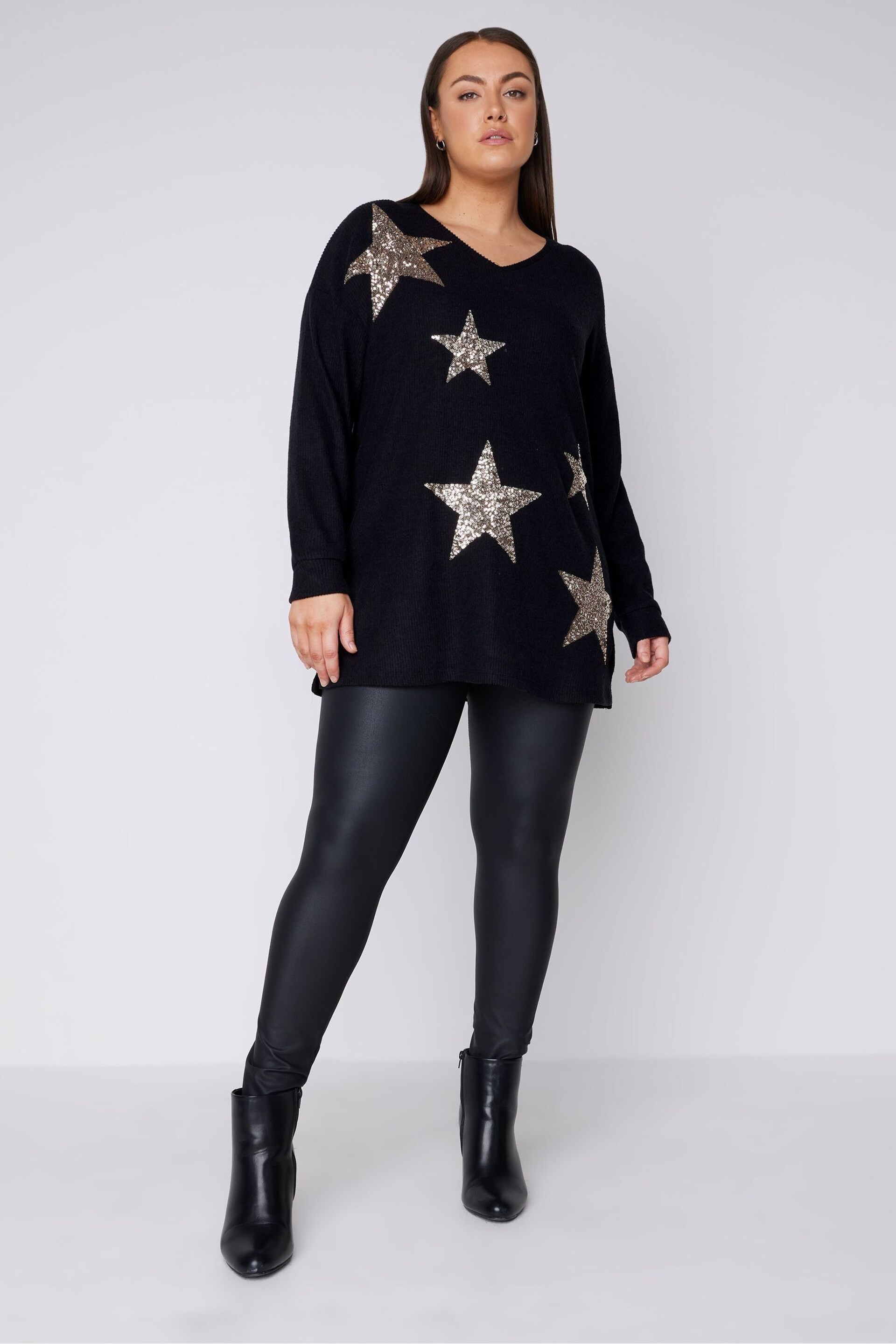 Evans V-Neck Sequin Star Jumper - Image 3 of 4