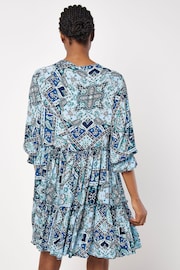 Apricot Blue Scarf Print Tiered Mini Dress - Image 3 of 4