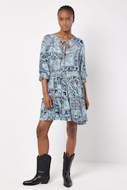 Apricot Blue Scarf Print Tiered Mini Dress - Image 4 of 4