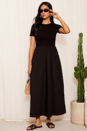 Friends Like These Black Jersey and Woven Mix T-Shirt Midi Dress - Image 1 of 4