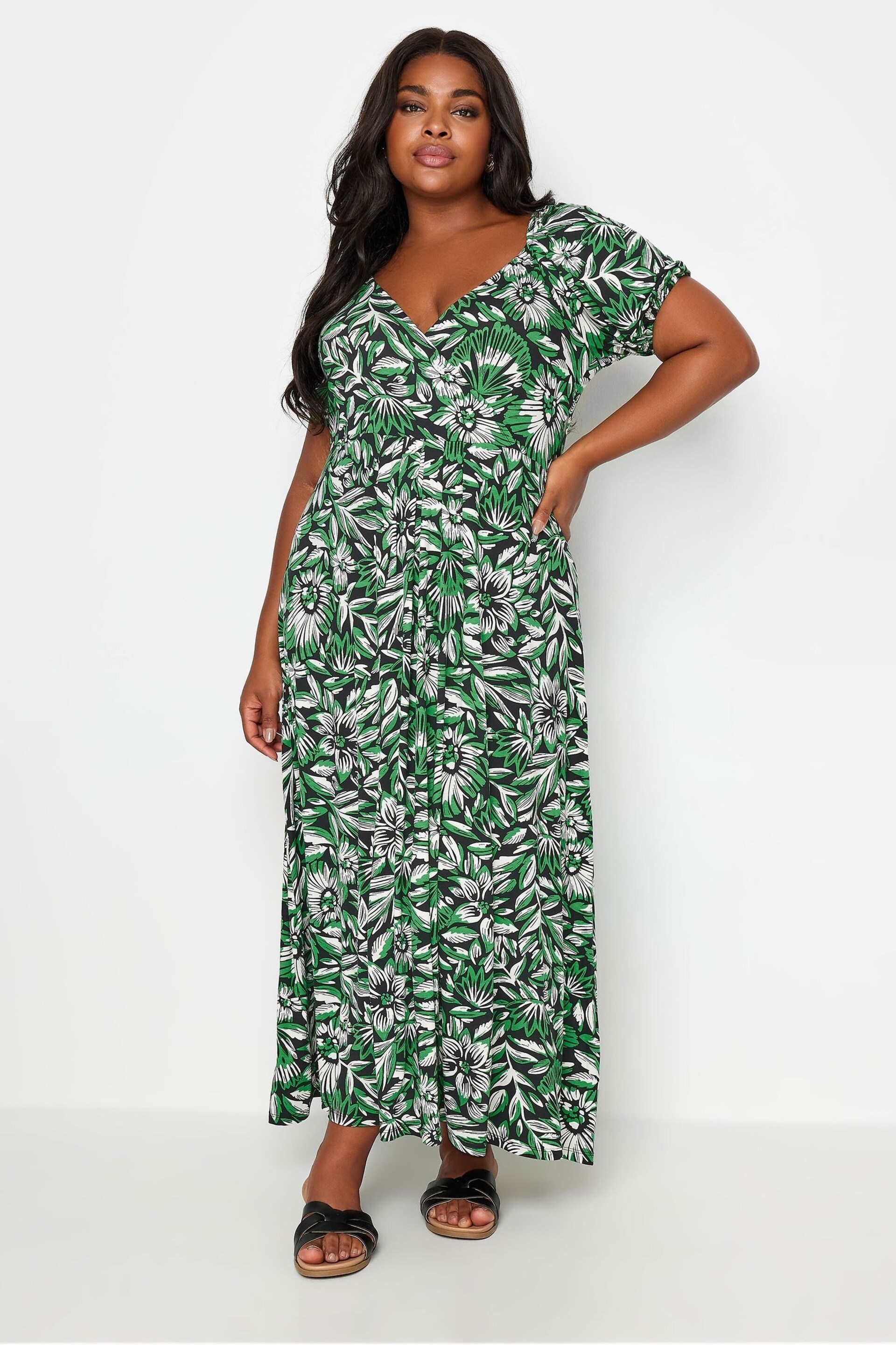 Yours Curve Green Floral Wrap Maxi Dress - Image 1 of 5