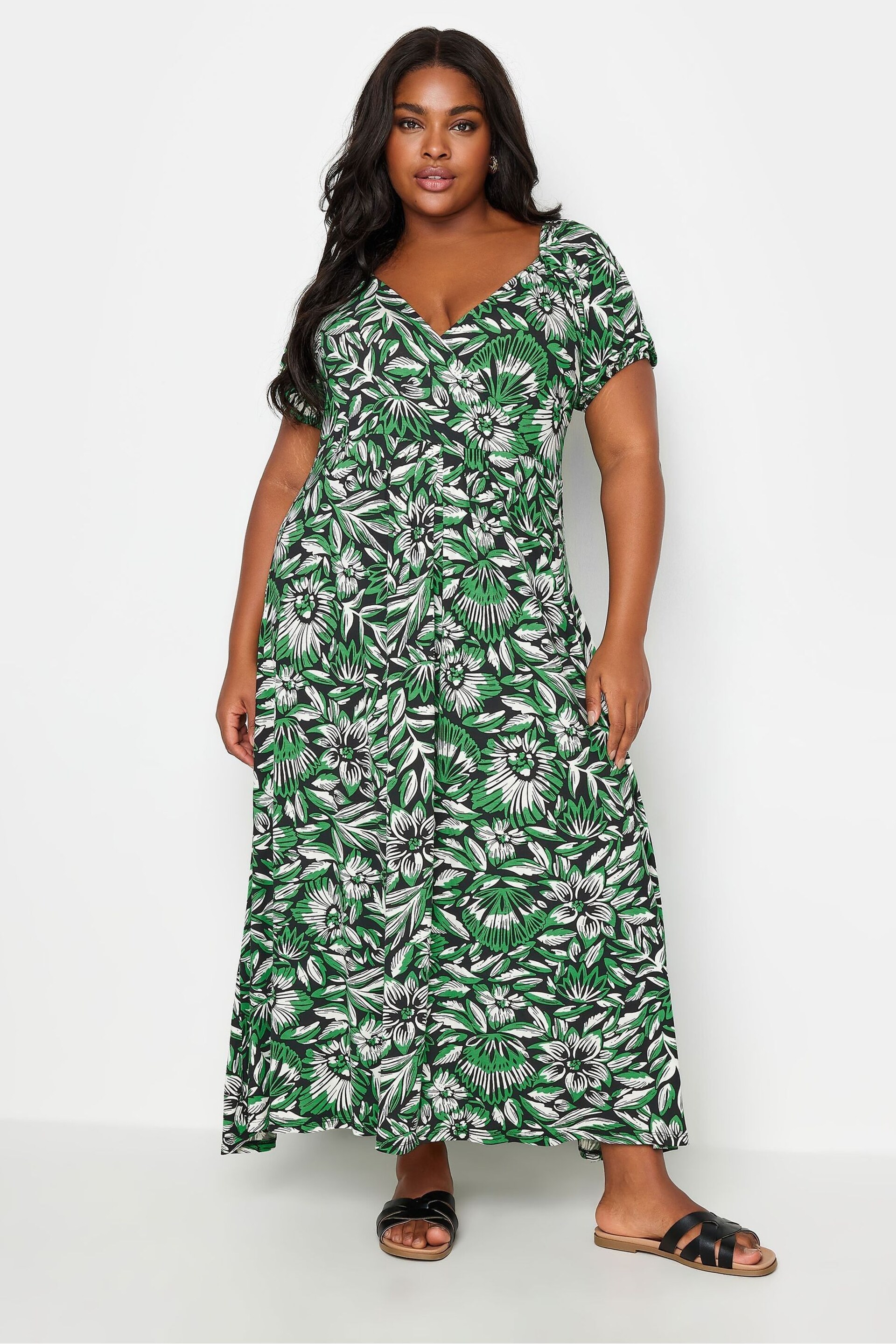 Yours Curve Green Floral Wrap Maxi Dress - Image 2 of 5