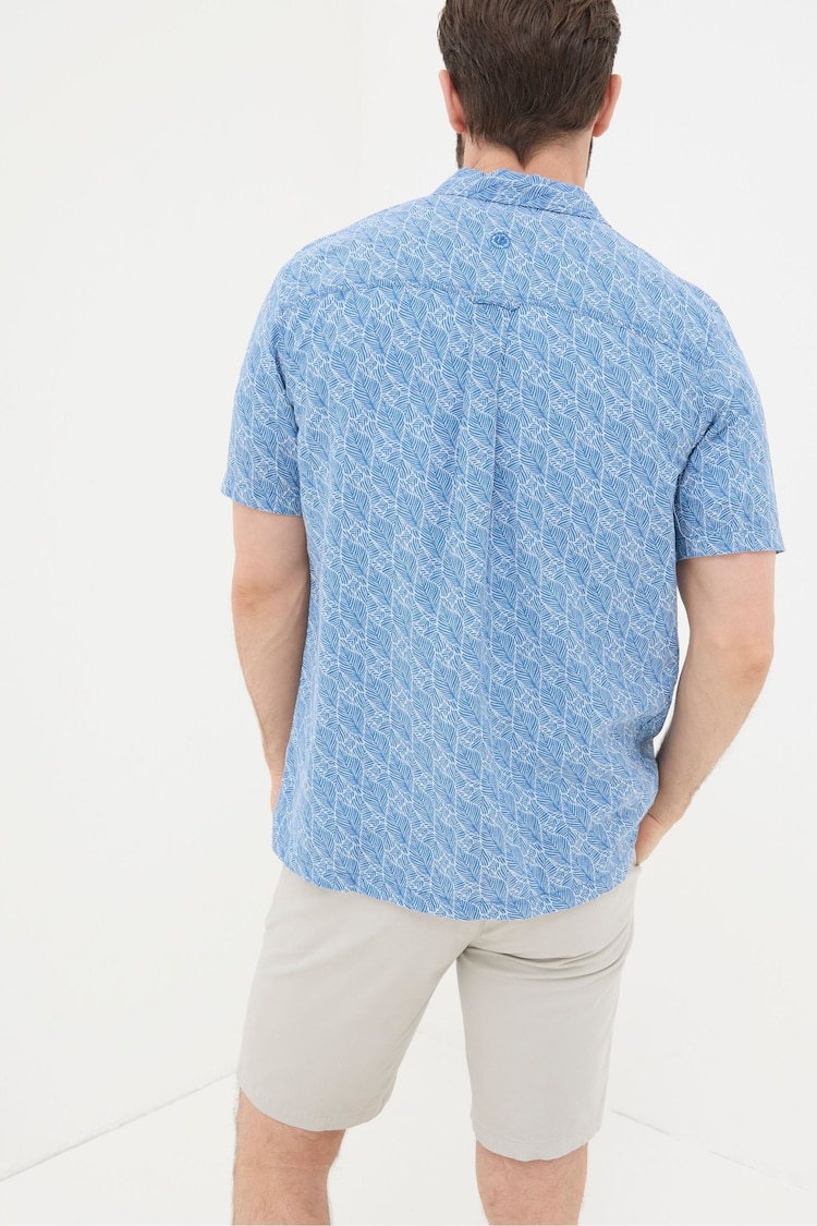 FatFace Dempsey Blue Leaf Print Linen Blend Shirt - Image 2 of 4