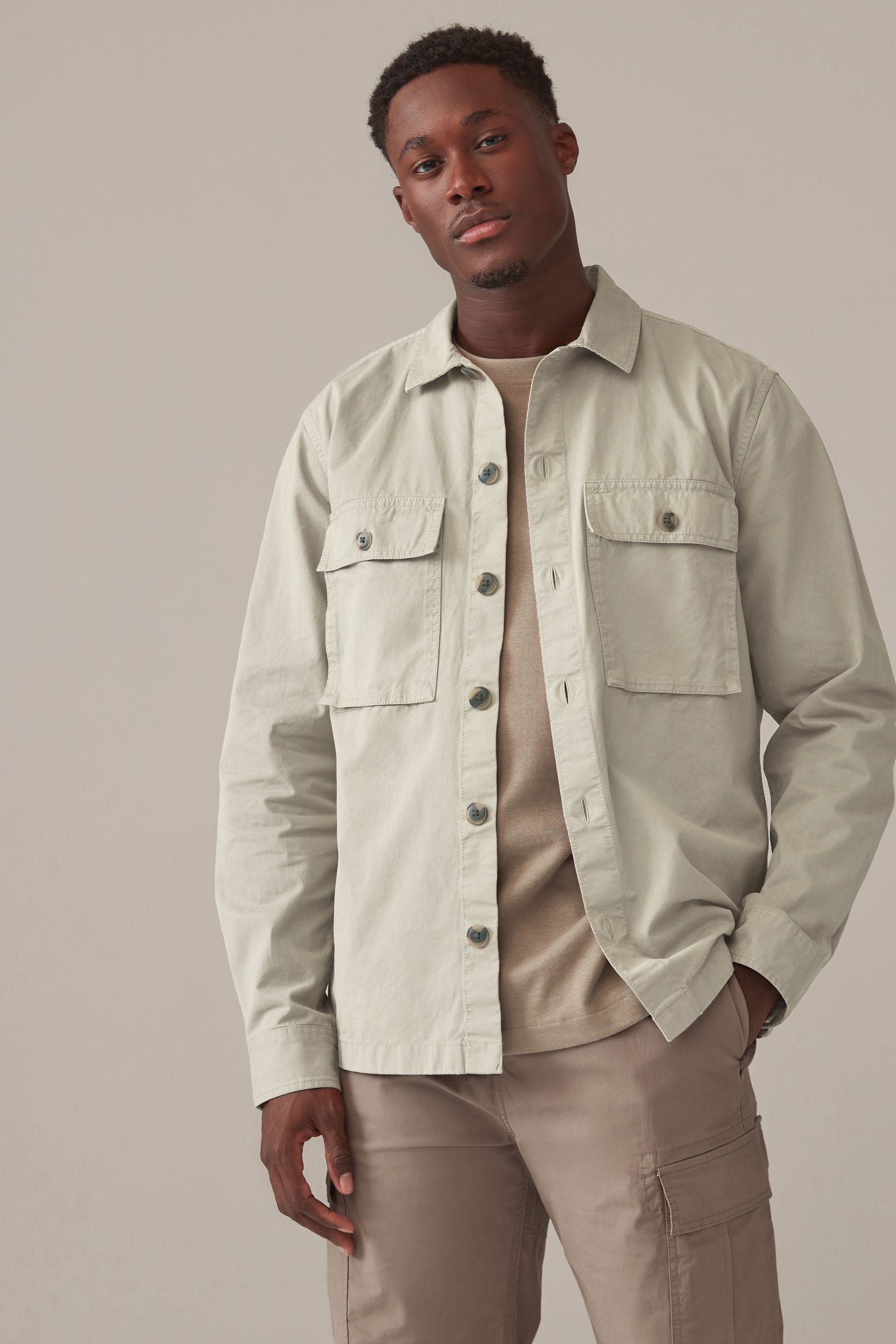 Buy Stone Natural 100 Cotton Twin Pocket Shacket from Next Armenia