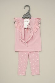 Lily & Jack Pink Broderie Detail Top Joggers And Headband Outfit Set 3 Piece - Image 2 of 5