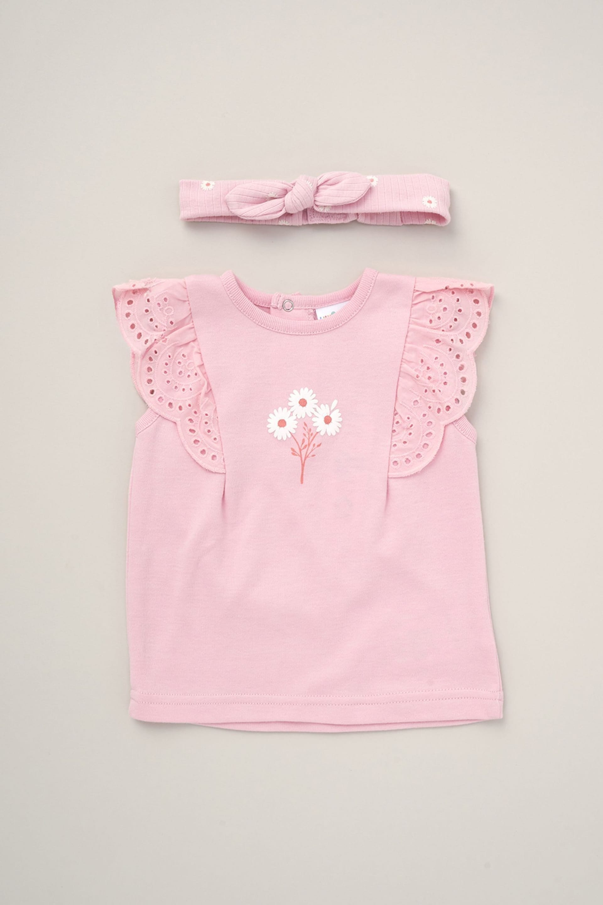 Lily & Jack Pink Broderie Detail Top Joggers And Headband Outfit Set 3 Piece - Image 3 of 5