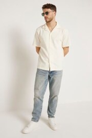 River Island Cream Ecru Short Sleeve Regular Fit Revere Plisse Shirt - Image 2 of 6