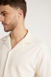 River Island Cream Ecru Short Sleeve Regular Fit Revere Plisse Shirt - Image 4 of 6