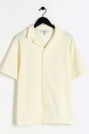 River Island Cream Ecru Short Sleeve Regular Fit Revere Plisse Shirt - Image 5 of 6