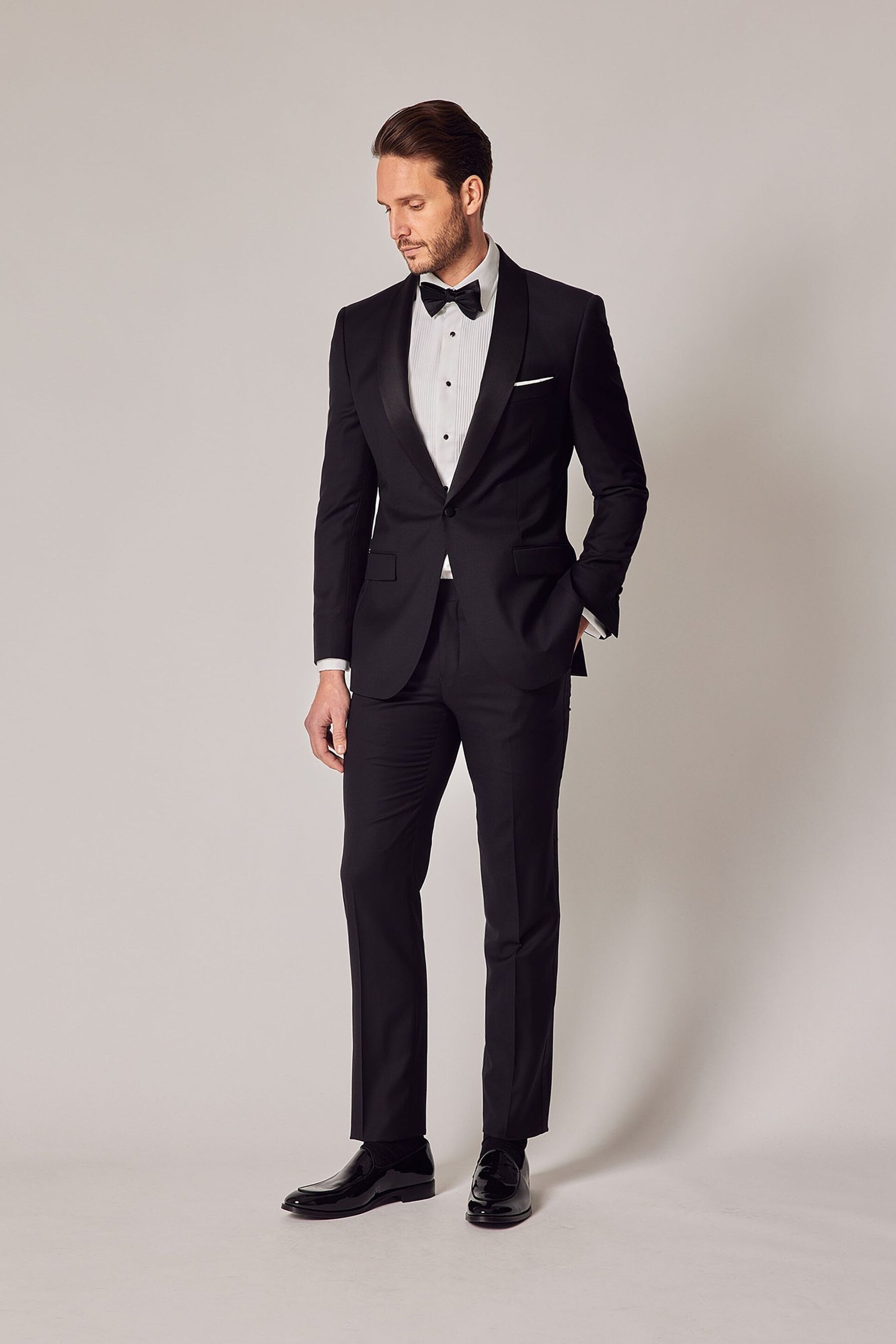 Hawes & Curtis Slim Dinner Suit Black Trousers With Side Adjusters - Image 3 of 4